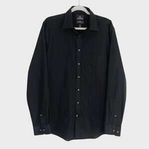 Stafford Mens Black Travel Button Down Long Sleeve Fitted Dress Shirt